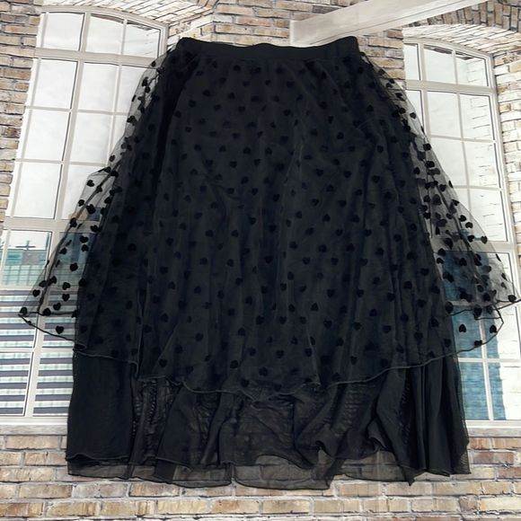 NWT Women’s Hagara Black Triple Layer Elastic Waist Heart Skirt (1) FQ22 - Picture 1 of 8